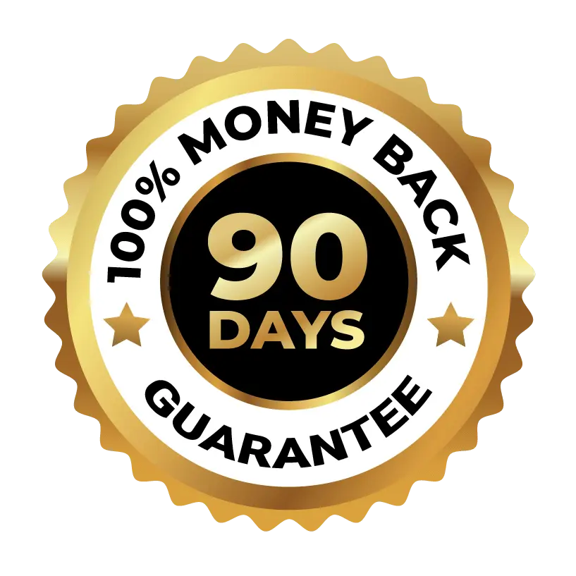 90-day 100% money-back guarantee seal